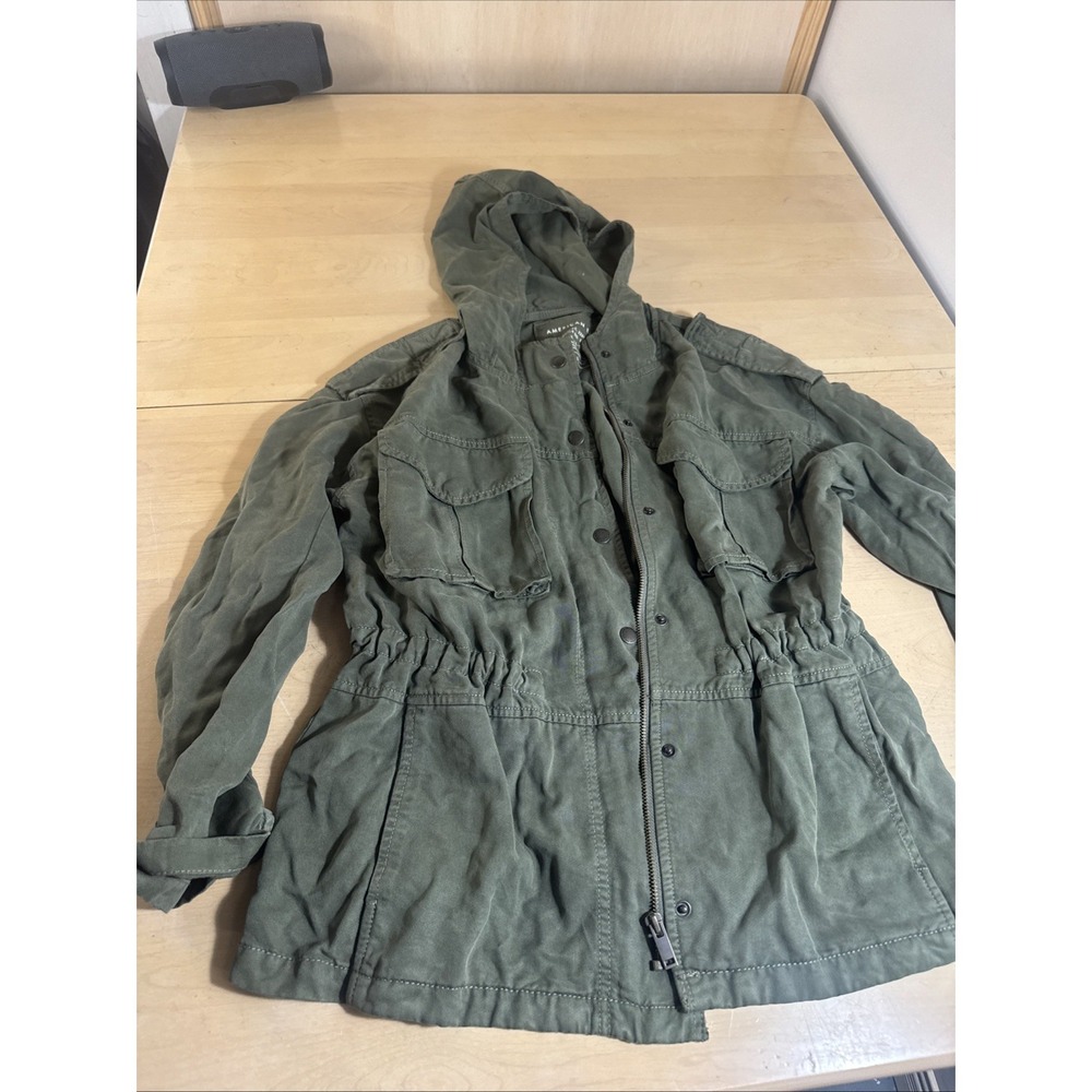 American Eagle Jacket Womens S Green Military Jacket Long Sleeve Pockets‎ Zip